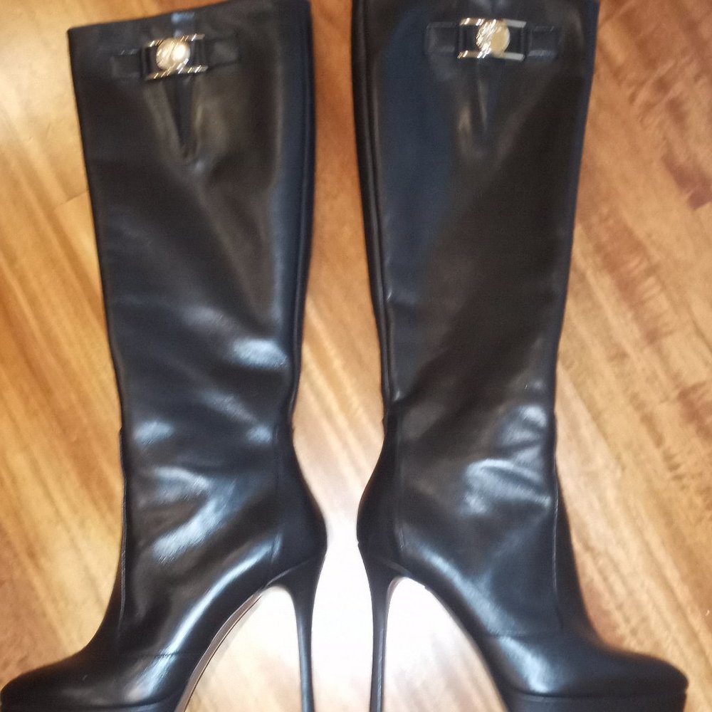 Versace leather knee high platform boots.